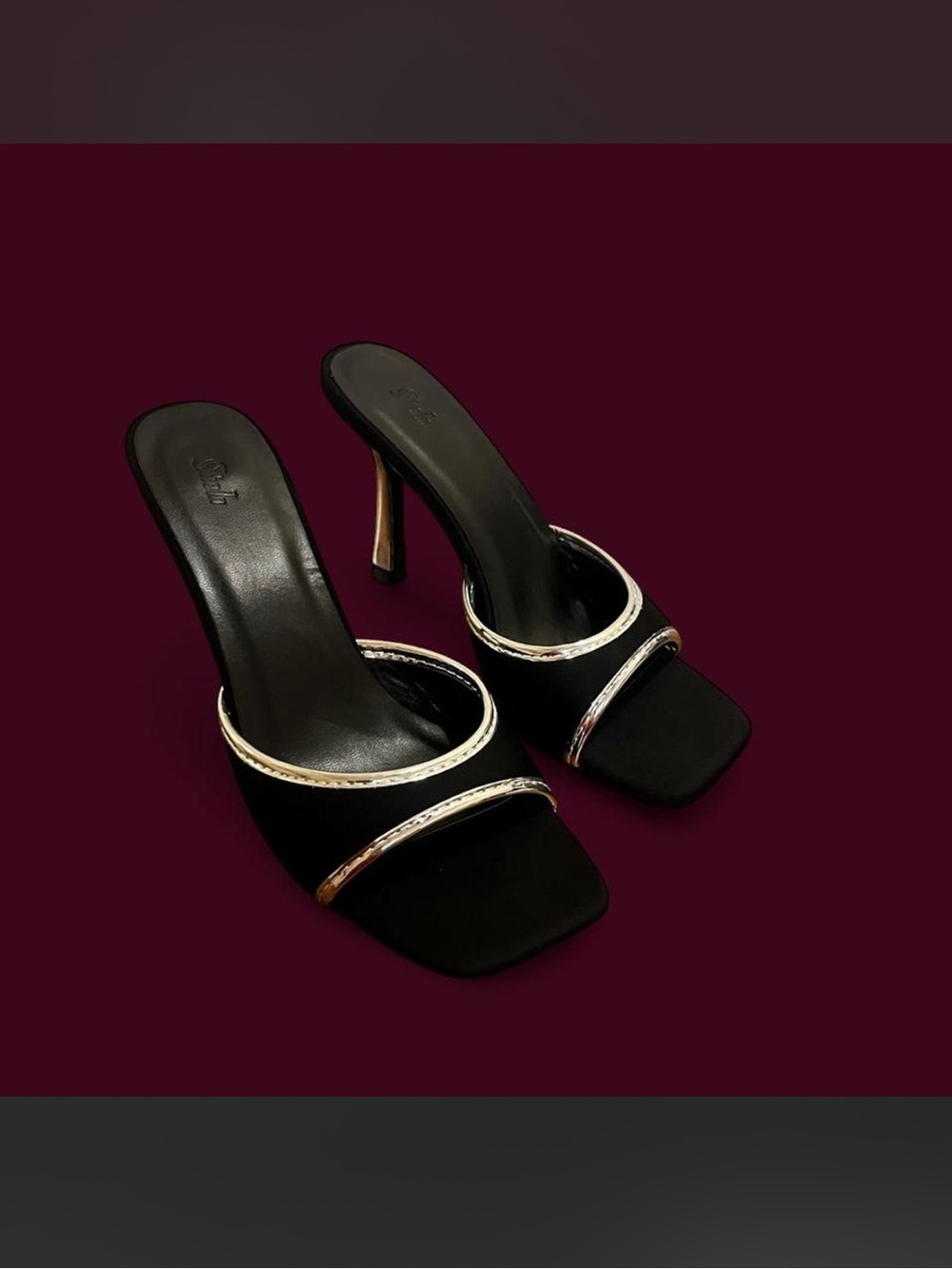 SHEIN Black Slide Heels with silver Metallic Trim